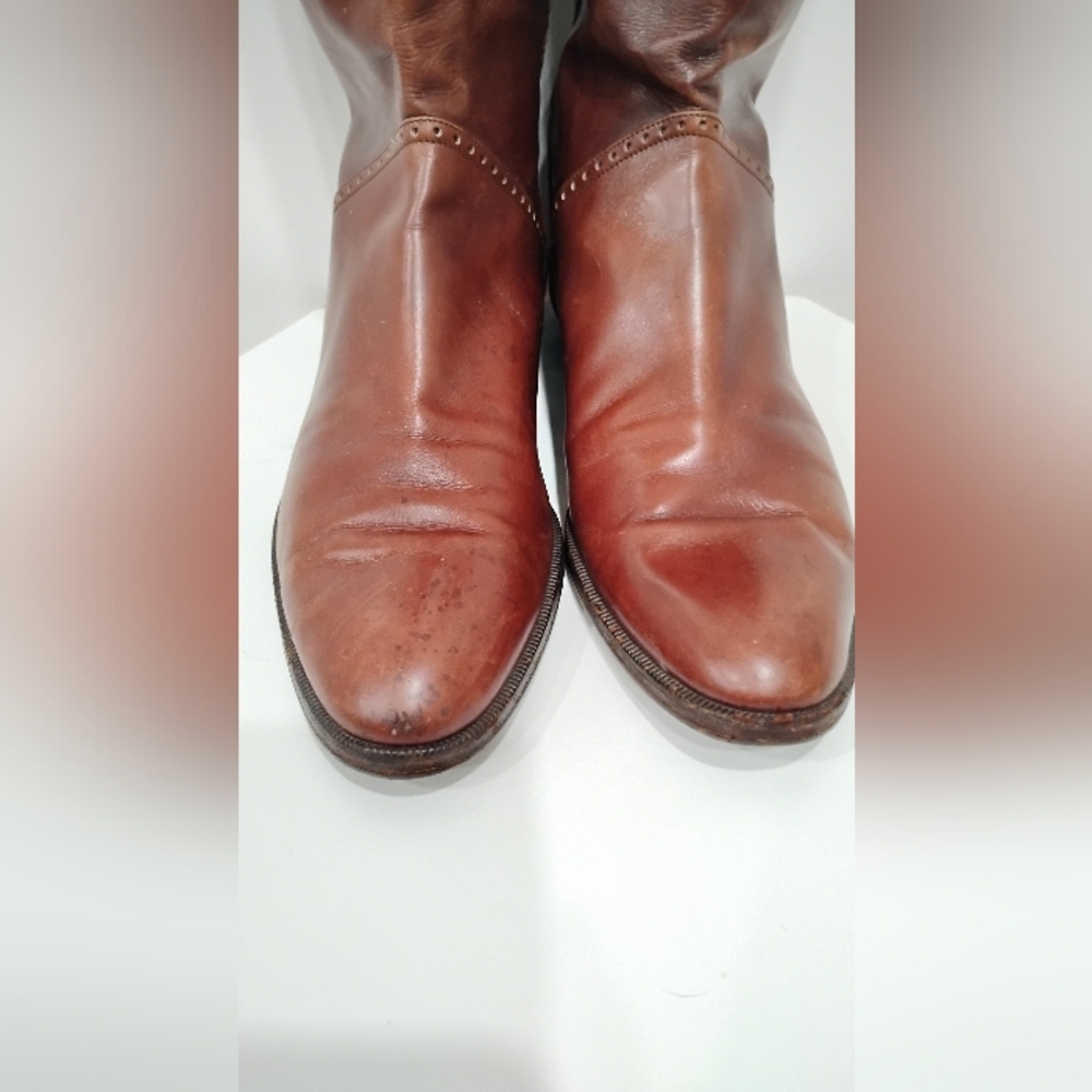 Salvatore Ferragamo Chestnut Brown Leather Tall Heeled Boots - Picture 15 of 16